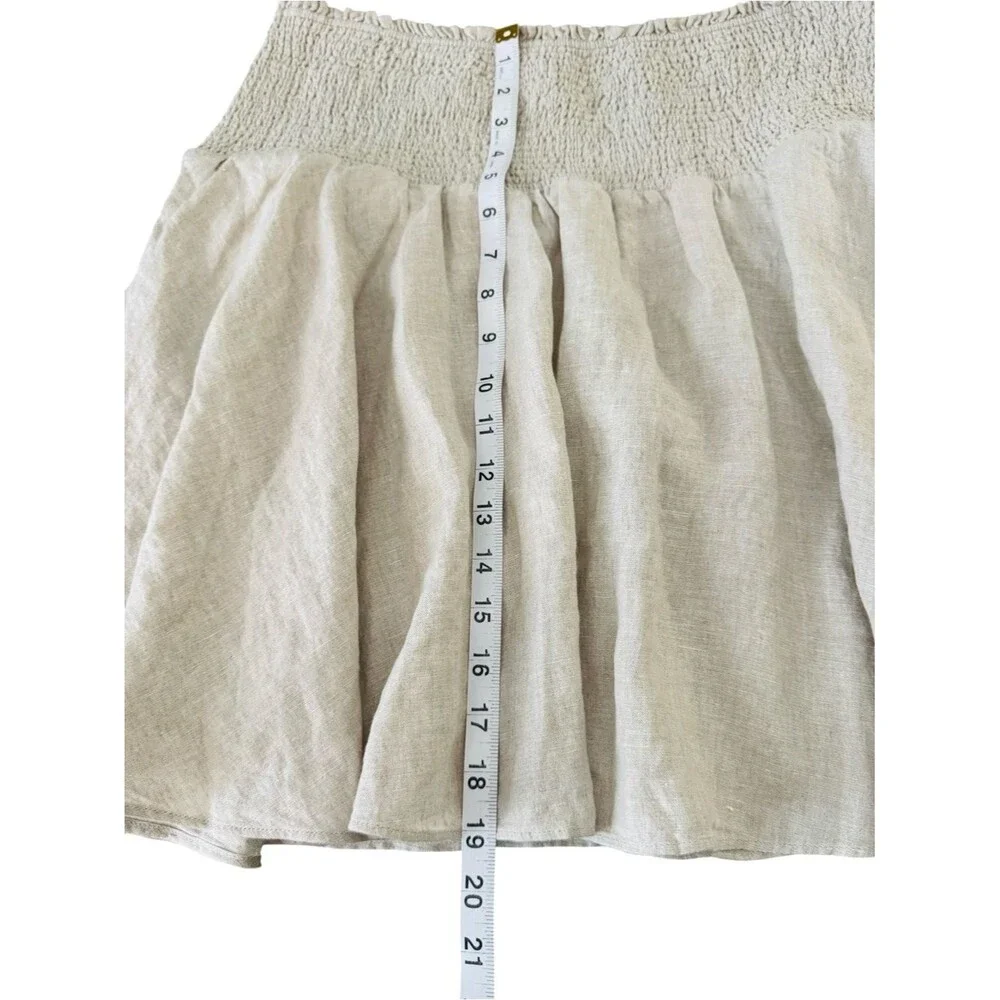 J.Crew Linen Smocked Mini Skirt XXL Beige Flowy Boho Cottagecore Lined